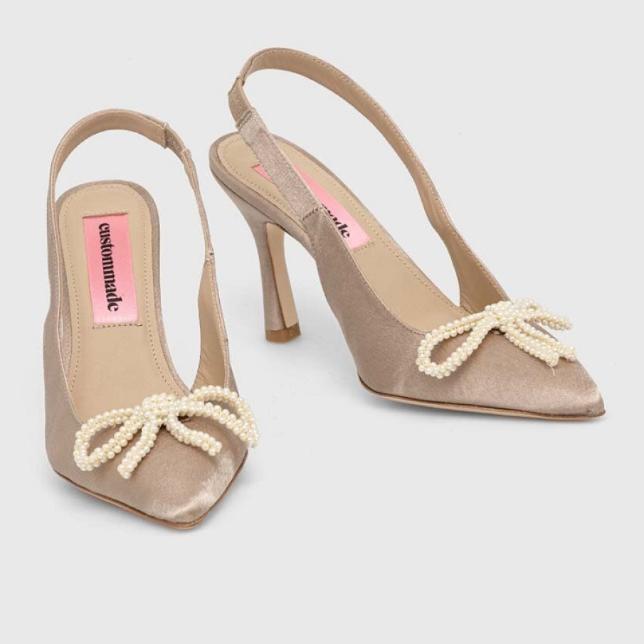 Pantofi cu toc subțire din colecția Custommade Satin Pearl, spectaculoși, ideali pentru ocaziile speciale 