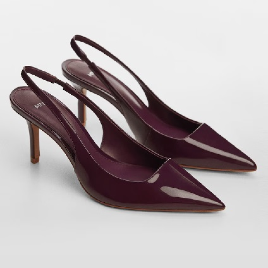 Pantofi slingback simpli, lăcuiți, în nuanță de violet prună 