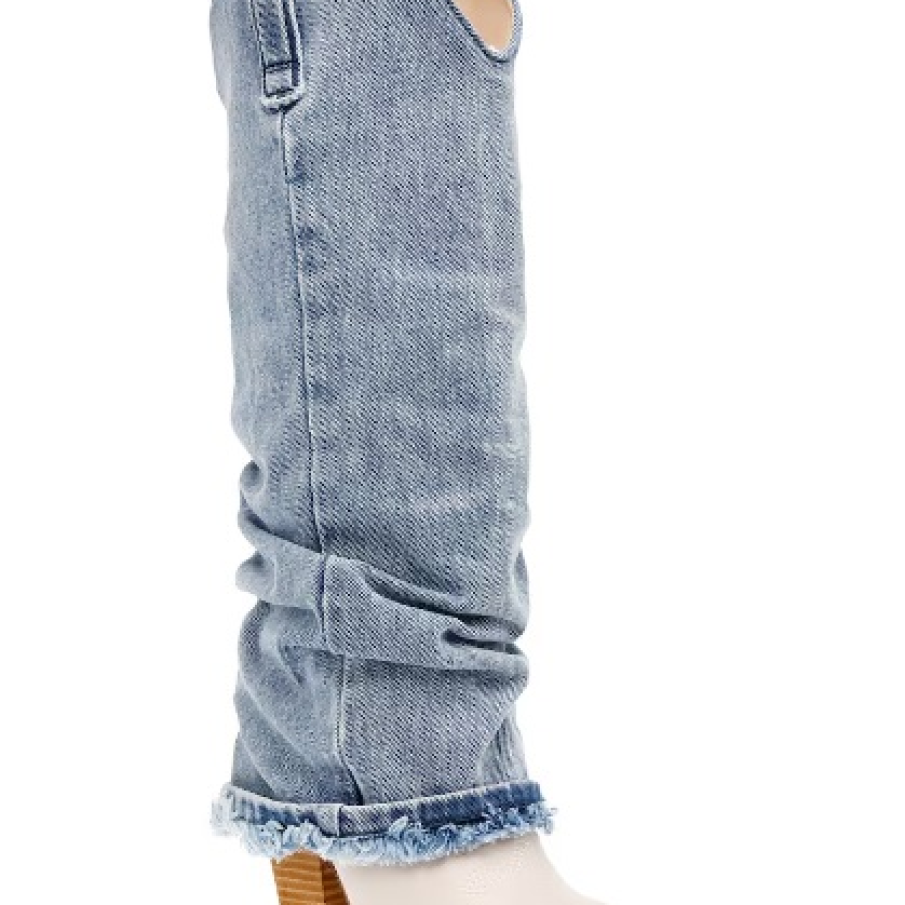 Cizme lungi în stil cowboy de la Steve Madden din piele ecologică albă combinată cu material textil din denim spălăcit