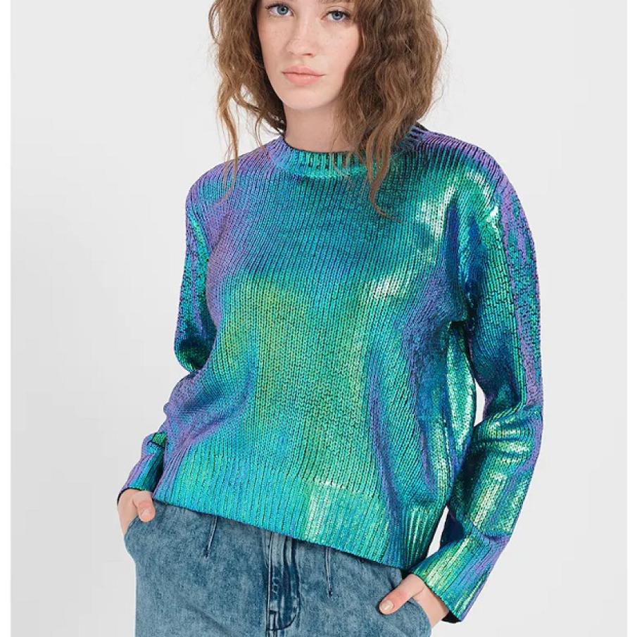 Pulover Armani Exchange verde, cu aspect cu irizatii, perfect pentru a crea un look stralucitor, care sa te scoata din anonimat