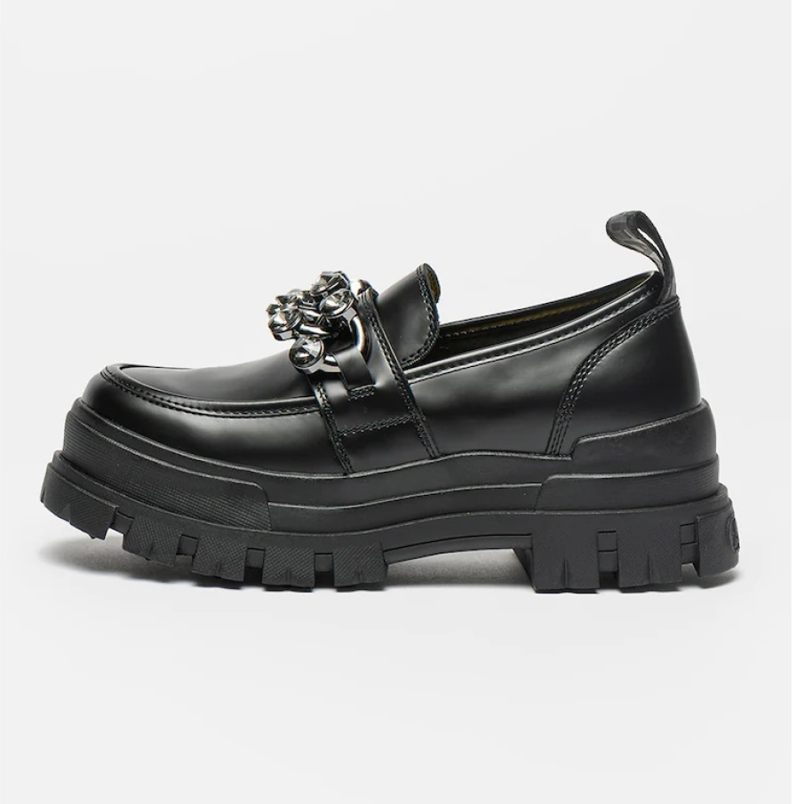 Pantofi loafer din piele ecologică cu talpă masivă și detaliu cu lanț 