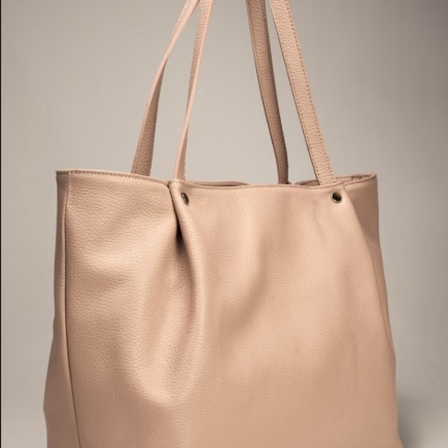 Geantă shopper din piele Massimo Castelli, simplă, supradimensionată, într-o nuanță plăcută de roz pastel 