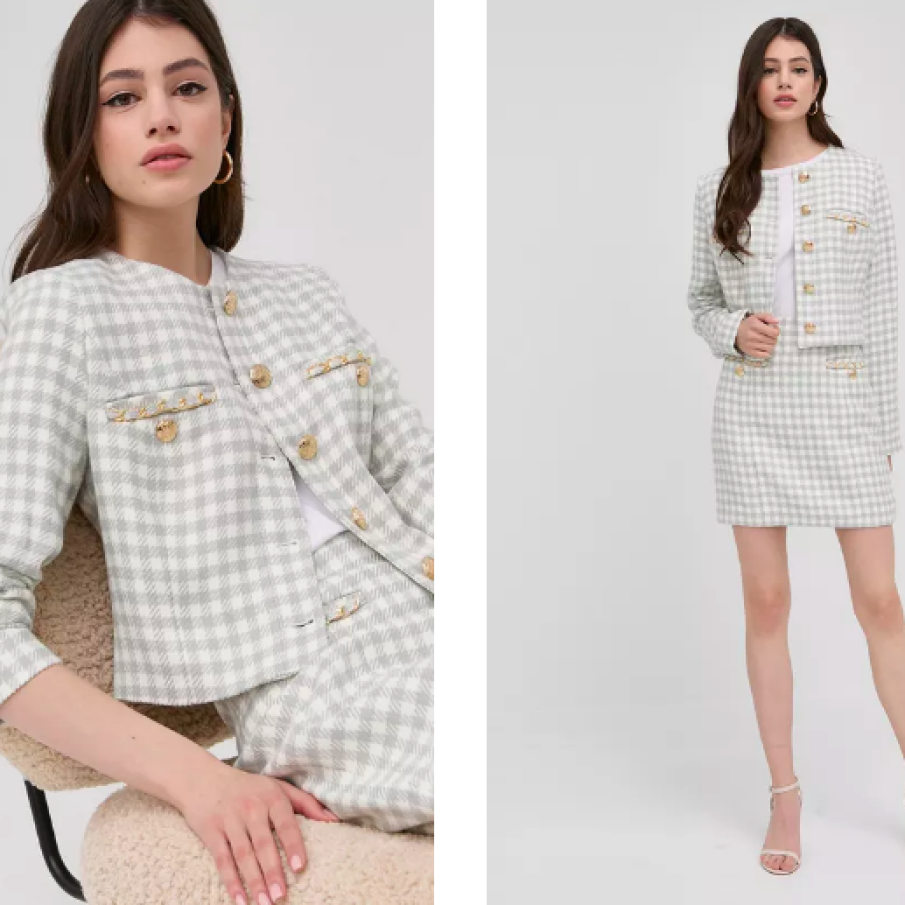 Guess sacou din lână culoarea gri, un singur rând de nasturi, modelator