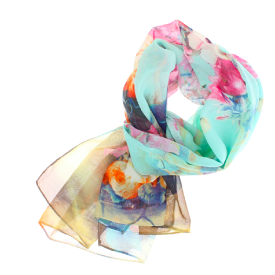 Eșarfă, de damă, Buticcochet, din poliester, cu imprimeu floral, 50x160 cm, Albastru deschis 