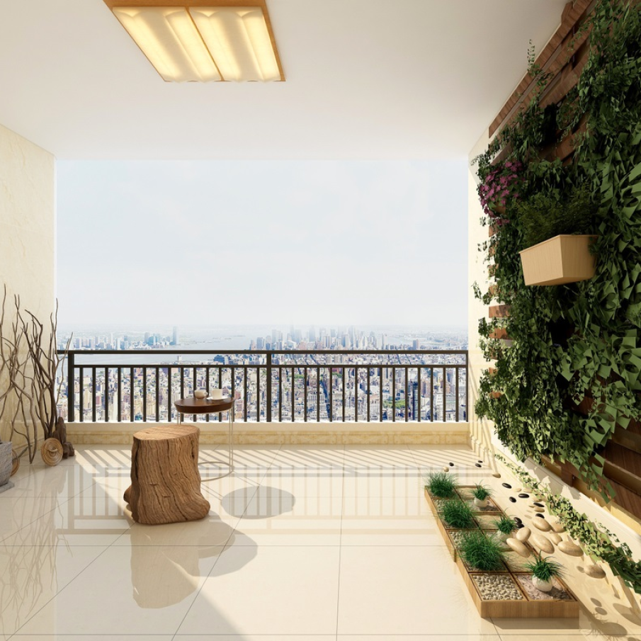 Peretele viu, cu verdeata, din balconul minimalist, inspirat de natura 