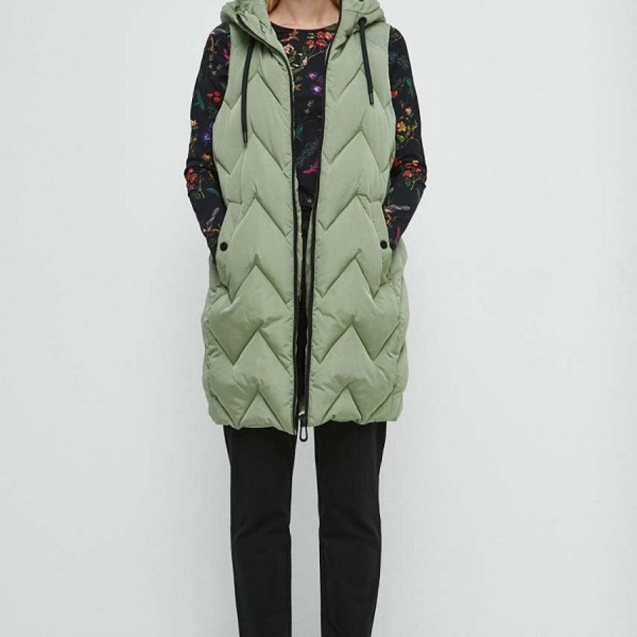 Vestă în stil geacă din colecția Medicine, în nuanță de verde ou de rață, cu glugă care se strânge cu șnururi 