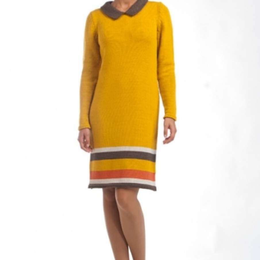 Rochie tricotata de culoare mustar 