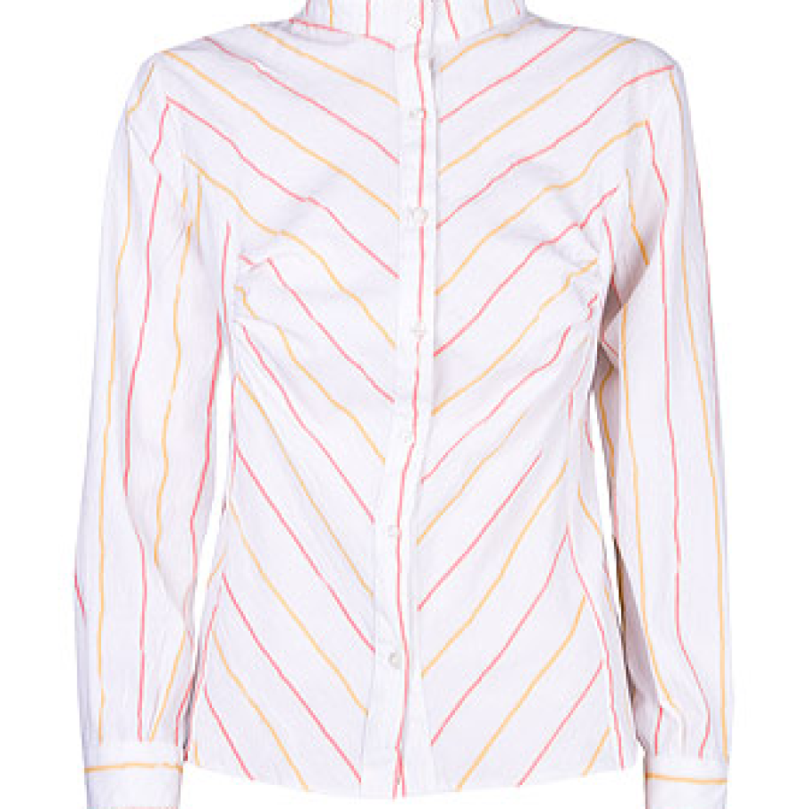 Camasa cu broderie cu dungi galben-rosu