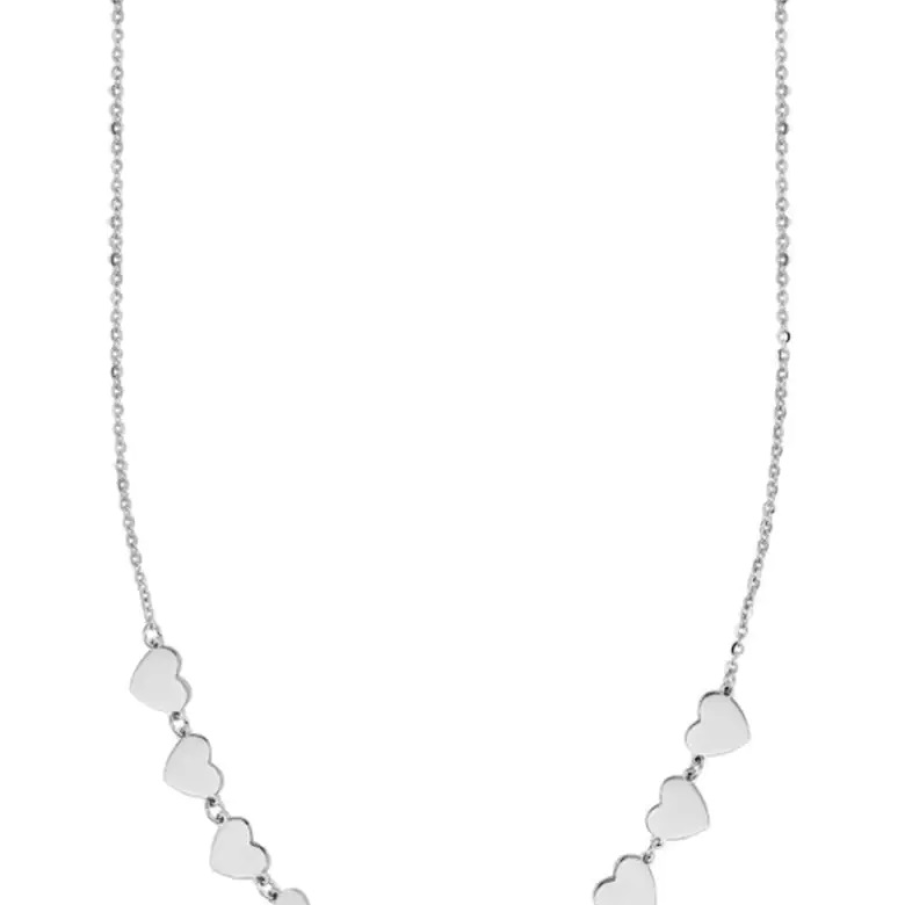 Colier Luca Barra din oțel inoxidabil argintiu cu pandantive alăturate în formă de inimă