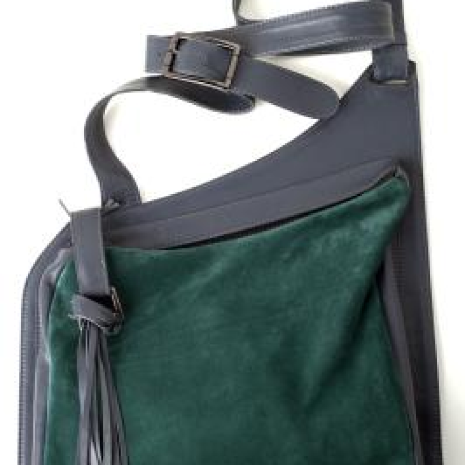 Geanta combinatie de verde si gri-albastru