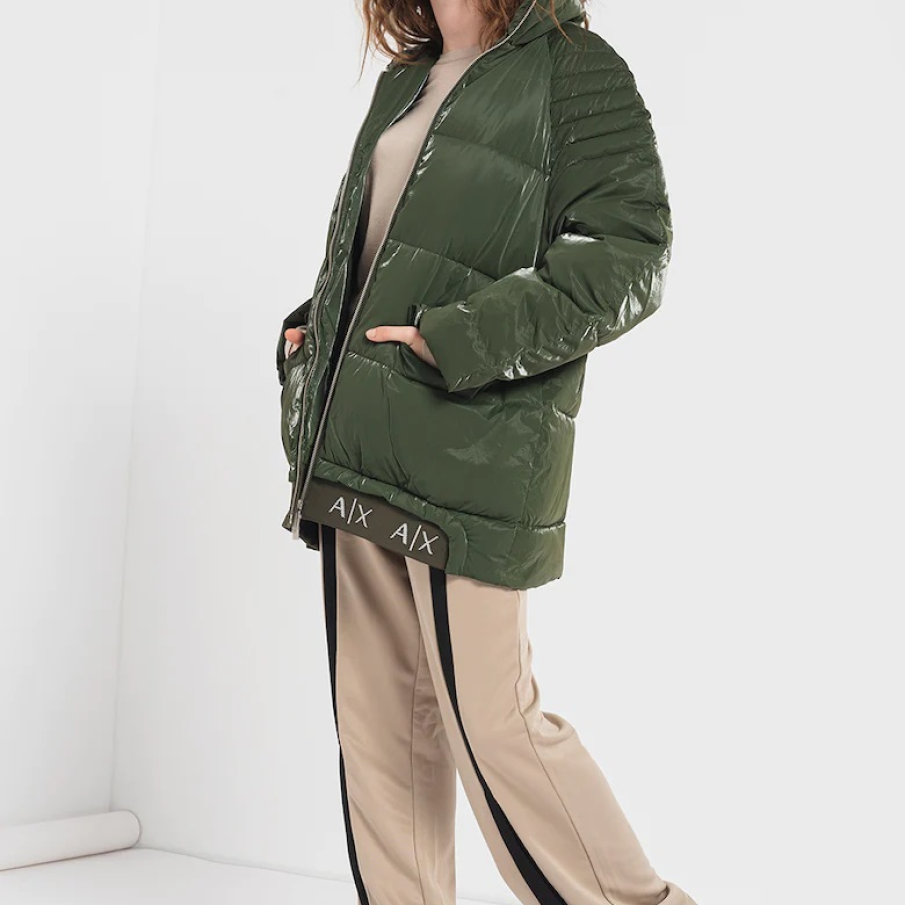 Geacă supradimensionată în nuanță de verde închis, cu buzunare cu clape, by Armani Exchange