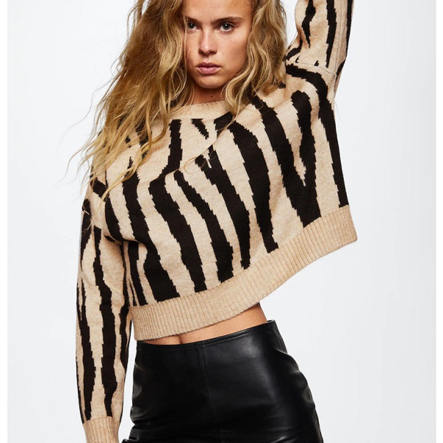 Pulover supradimensionat crop de la Mango cu imprimeu tip zebra 