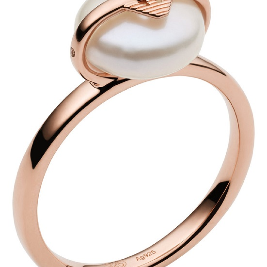 Inel de argint Emporio Armani care încapsulează o perlă de formă turtită 