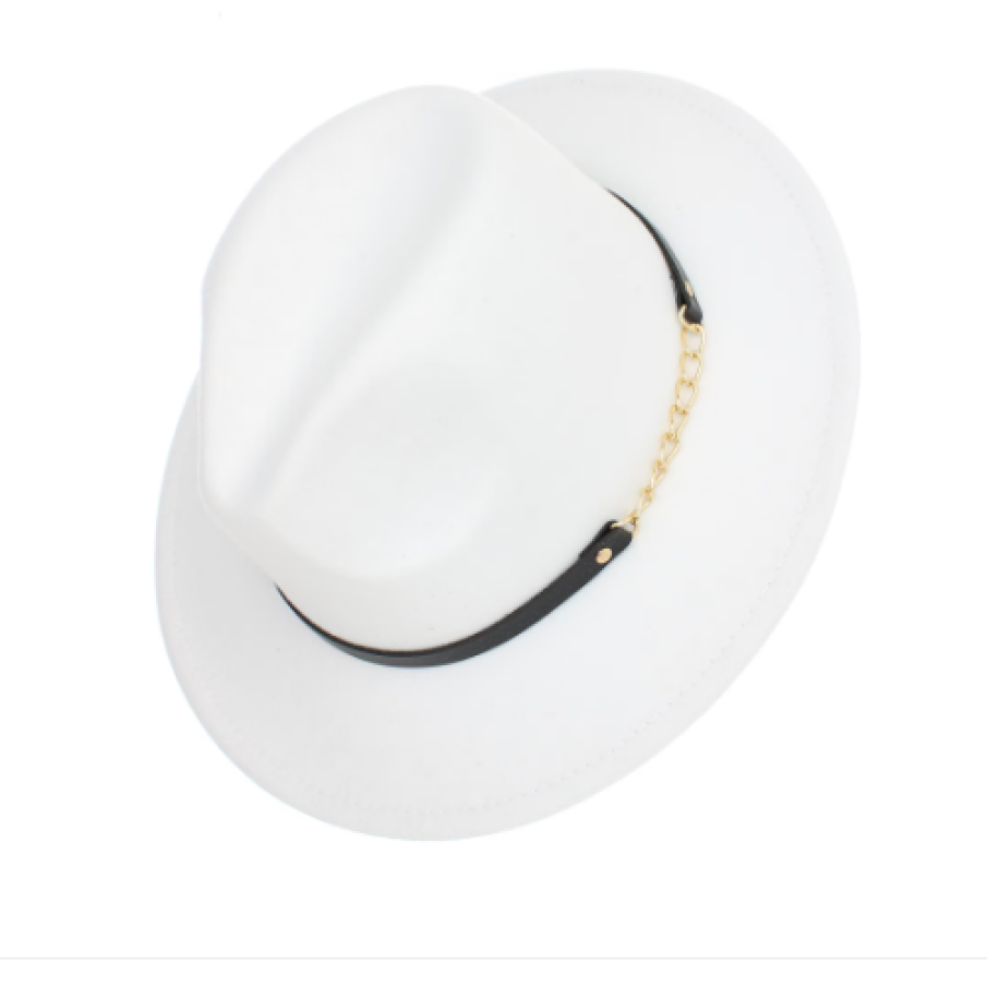 Pălărie damă, ButicCochet, din 35% poliester 65% bumbac, one size, cu bandă decorativă, Alb