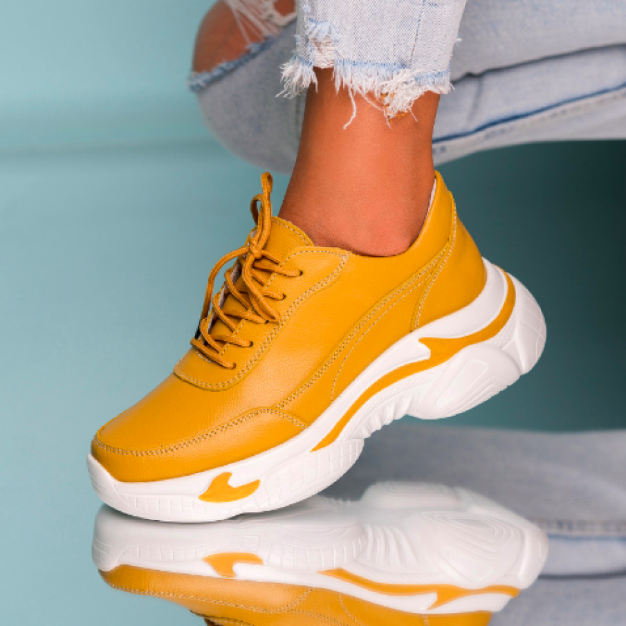 Pantofi casual, muștar, piele naturală