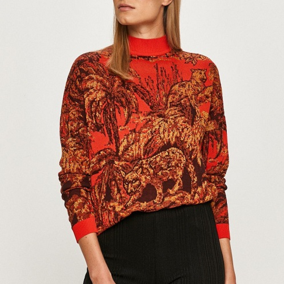 Pulover statement cu imprimeu și guler la jumătatea gâtului 