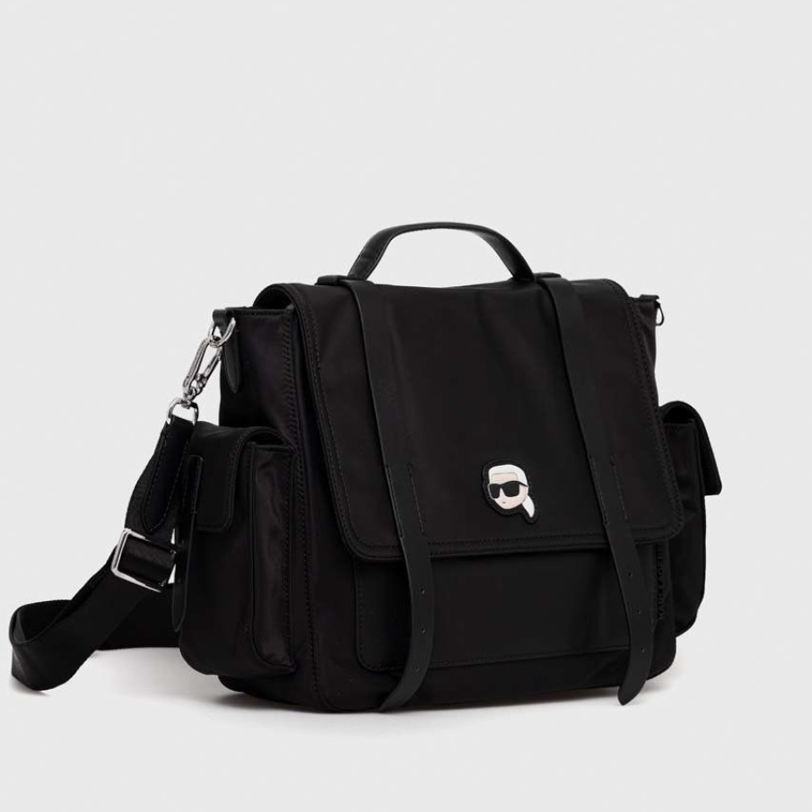 Geantă neagră Karl Lagerfeld cu fixare magnetică, mânere scurte și curea reglabilă detașabilă  