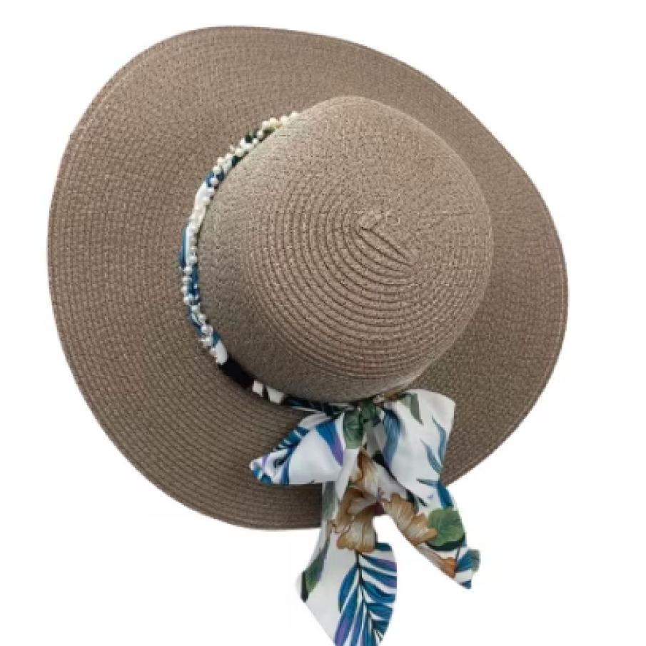 Pălărie de soare damă pentru plajă, bandă cu perle, Nevermore