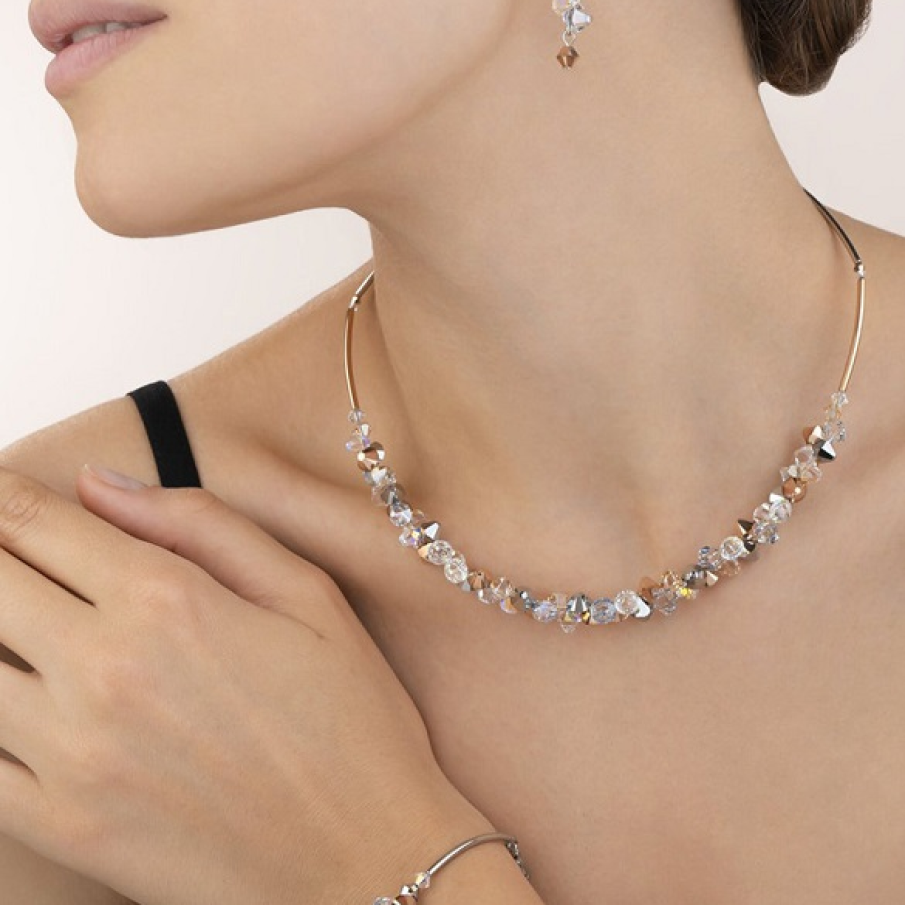 Colier la baza gâtului COEUR DE LION, decorat cu cristale și lănțișor prelungitor 