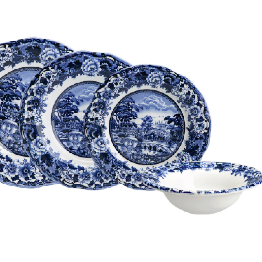 Set 24 piese veselă pentru 6 persoane Blue Odyssey, Karaca, Ceramică, Albastru/Alb