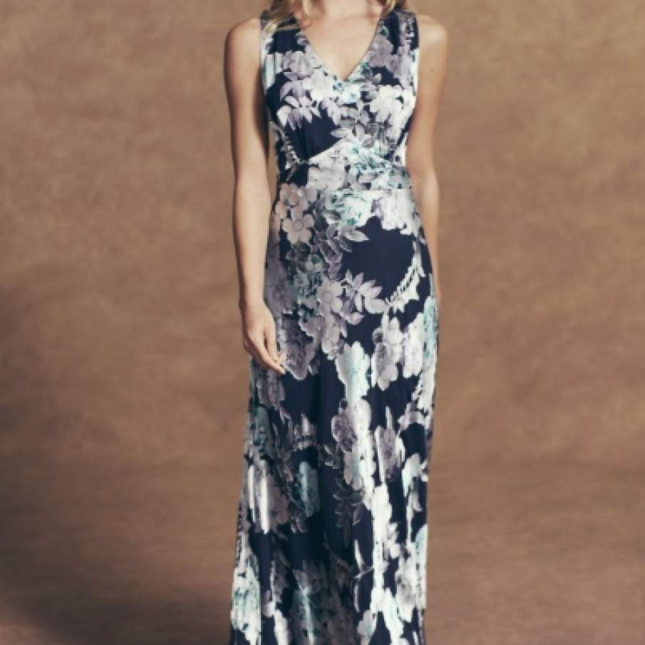 Rochie maxi cu imprimeu floral argintiu