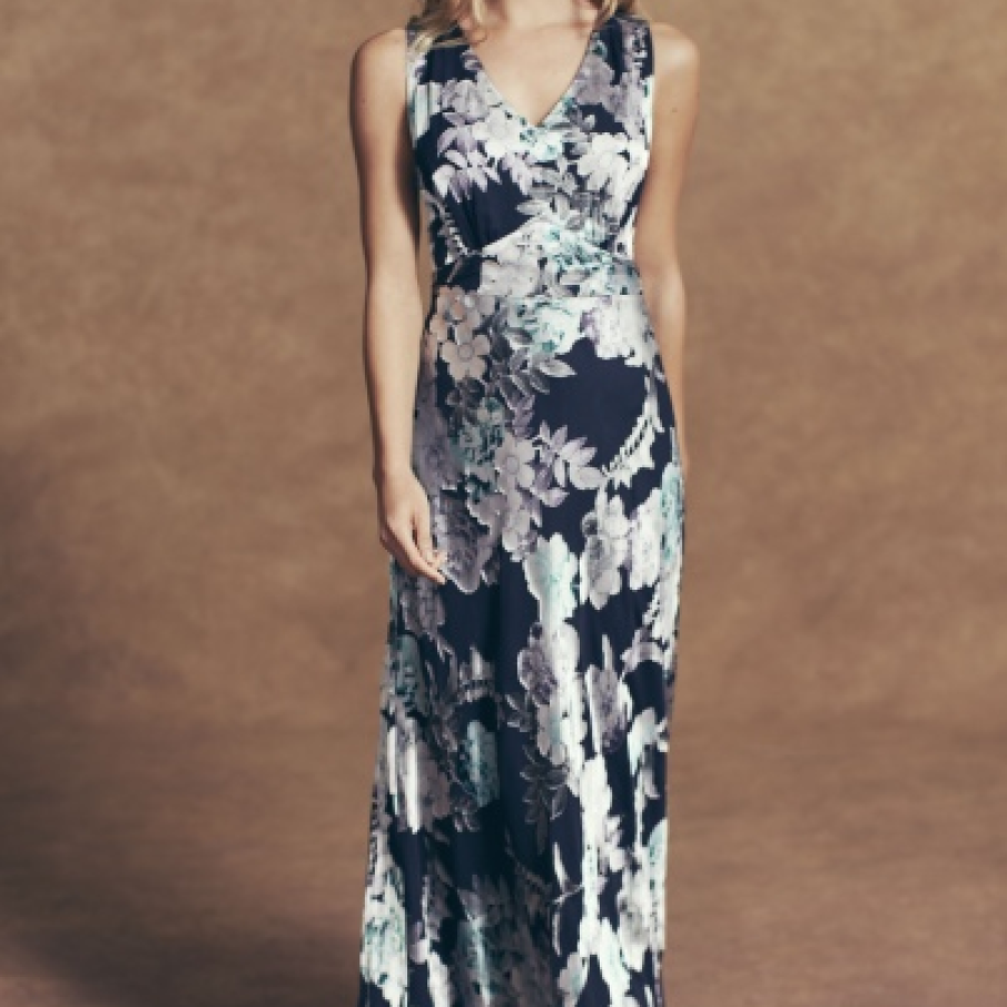 Rochie maxi cu imprimeu floral argintiu