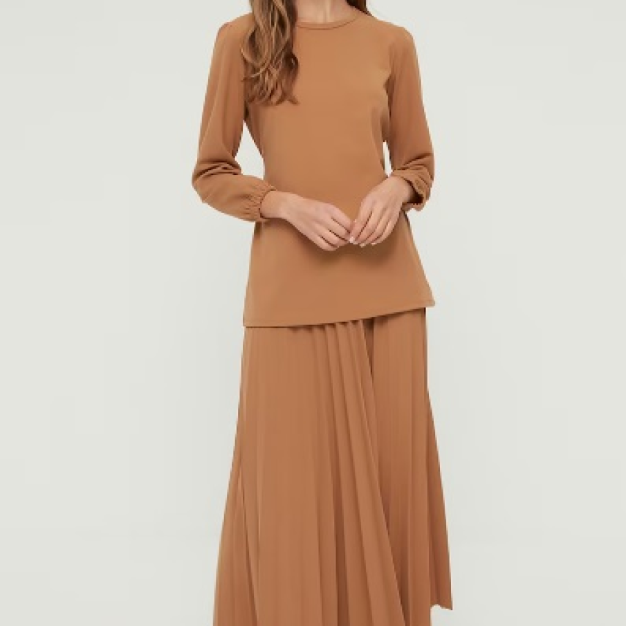 Set de bluză și fustă cu pliuri Trendyol într-o nuanță caldă de maro caramel 