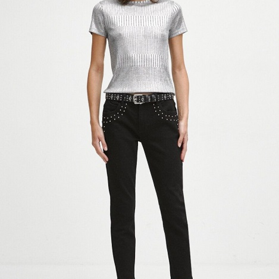 Blugi slim negri, de la Medicine, cu talie normală și ștrasuri dispuse de-a lungul buzunarelor 