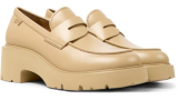 Pantofi loafer de piele Camper cu toc masiv, din piele naturală, în nuanță de bej 