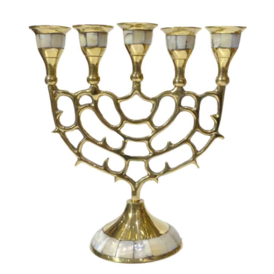 Sfeșnic Menoră 5 brațe, alamă aurită și siderf, 21 cm