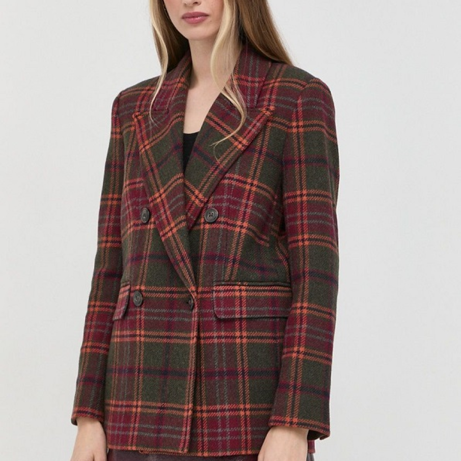 Sacou de lână în carouri MAX&Co. cu două rânduri de nasturi și efect modelator. Dispune de fixare dublă cu butoane.