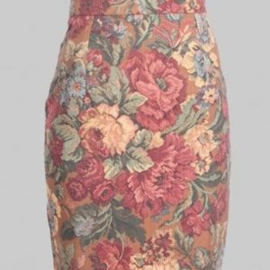 Fusta creion cu imprimeu floral tip tapiterie