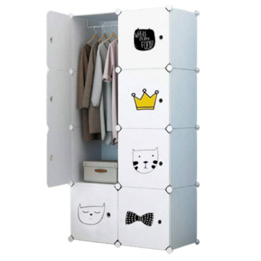 Dulap modular pentru copii, TimeTrade, alb, 8 rafturi, durabil, 147 x 72 x 37 cm