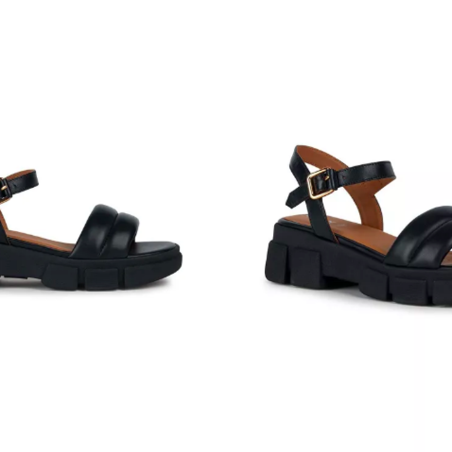 Geox sandale de piele D LISBONA femei, culoarea negru, cu platformă