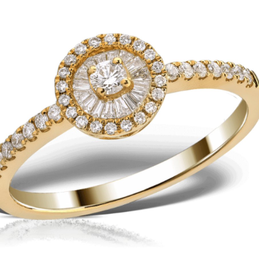 Inel de logodnă din aur galben de 18K cu diamante de 0.14ct și diamante de 0.29ct