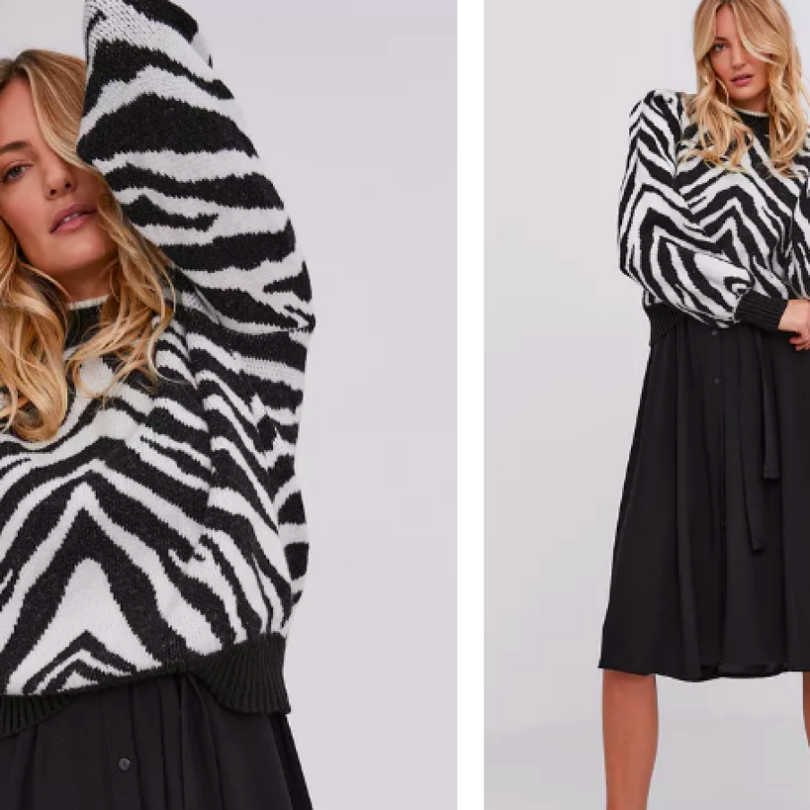 Pulover tigrat alb cu negru