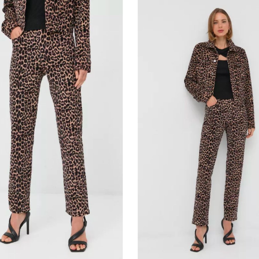 Guess pantaloni de catifea cord femei, drept, high waist