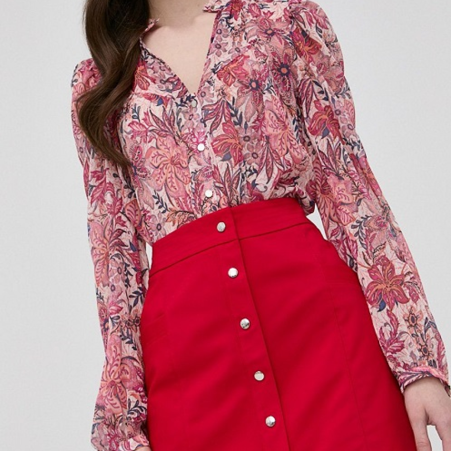 Fustă roșie Morgan cu fason drept și nasturi decorativi pe partea centrală a fustei. Este confecționată din 48% bumbac. 