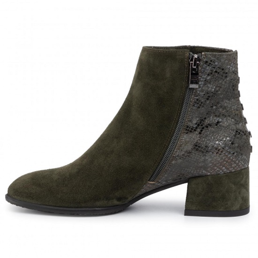 Botine kaki casual chic, cu toc mic 