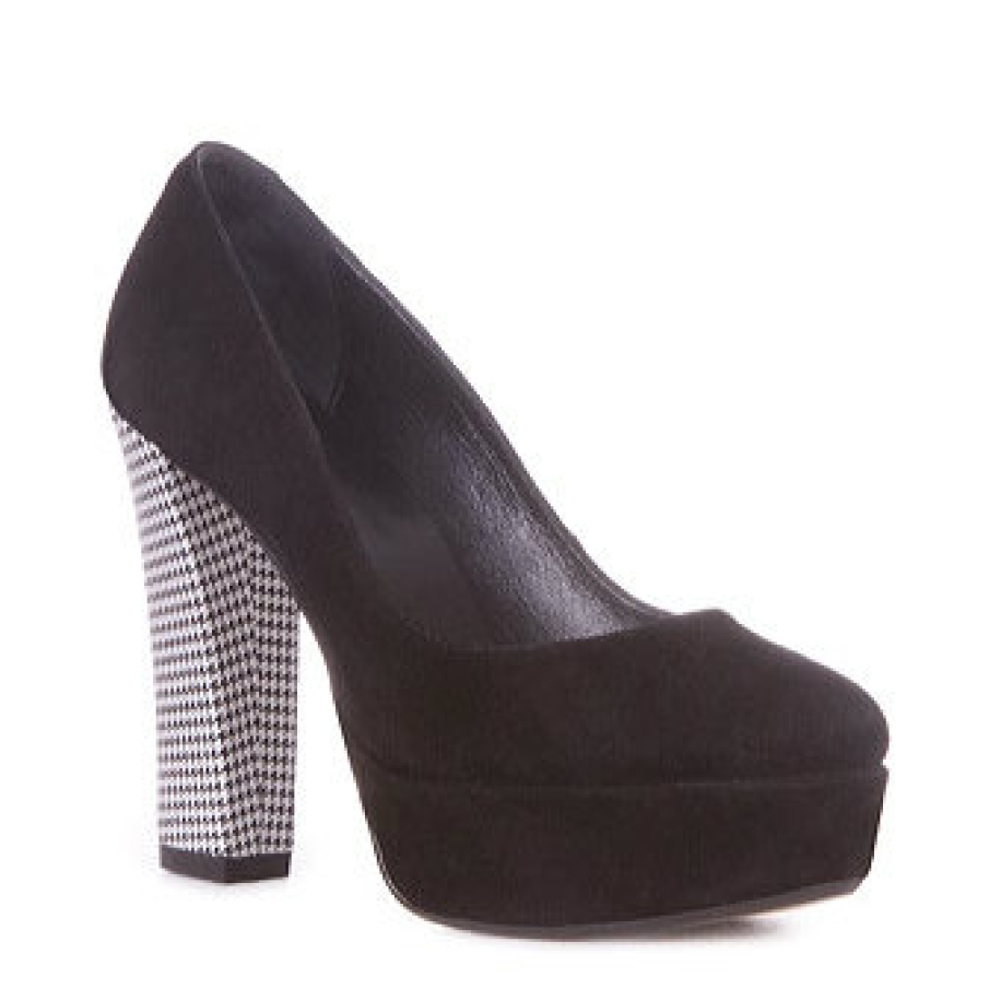 Pantofi negri cu toc pepit din piele intoarsa 