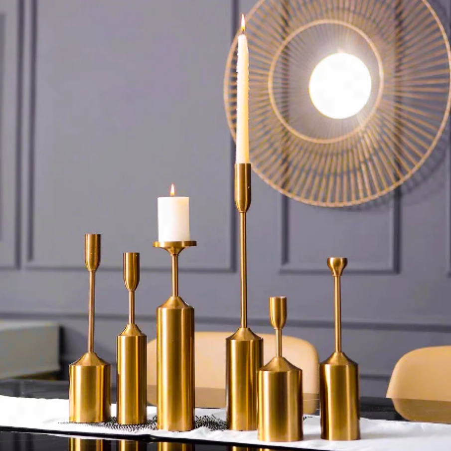 Suport lumânări, set 6 piese, Bronz, Auriu, 21.5cm, 27cm, 28cm, 28.5cm, 31cm, 40cm
