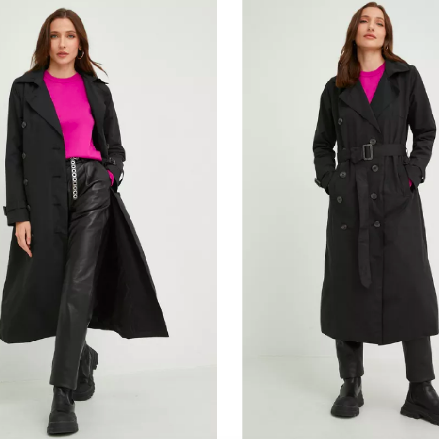 Answear Lab trenci femei, culoarea negru, de tranziție, cu două rânduri de nasturi