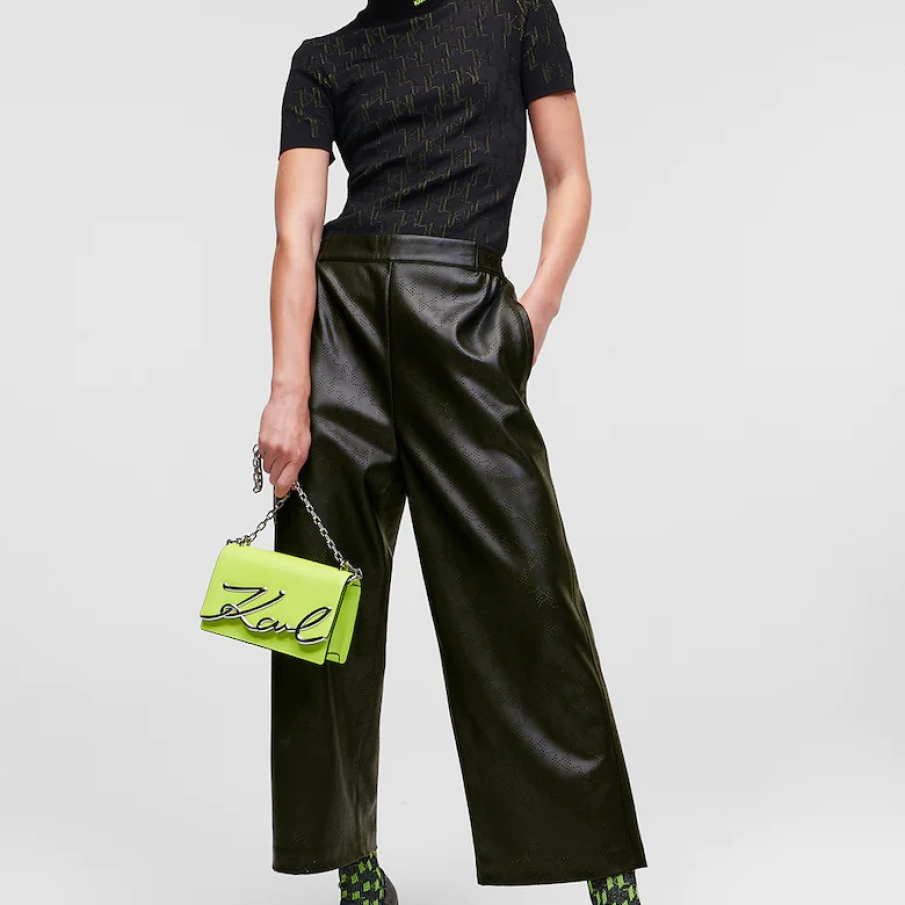 Pantaloni largi din imitație de piele by Karl Lagerfeld, tip culottes, cu perforații decorative 