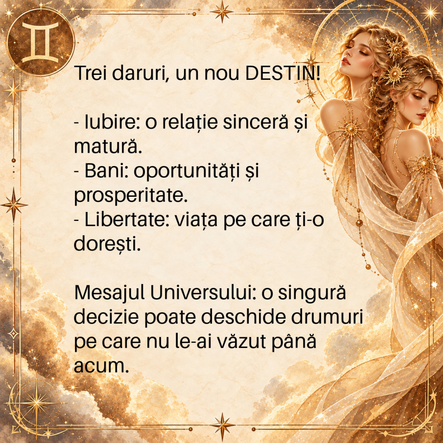 Zodia GEMENI intră într-un nou capitol al destinului! O DECIZIE neașteptată le poate aduce iubire, bani și libertate