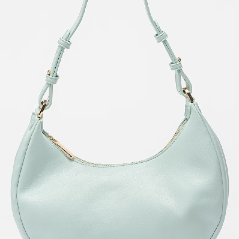 Geantă crossbody de piele ecologică Francesca Rossi, format semilună, în nuanță de bleu ciel 