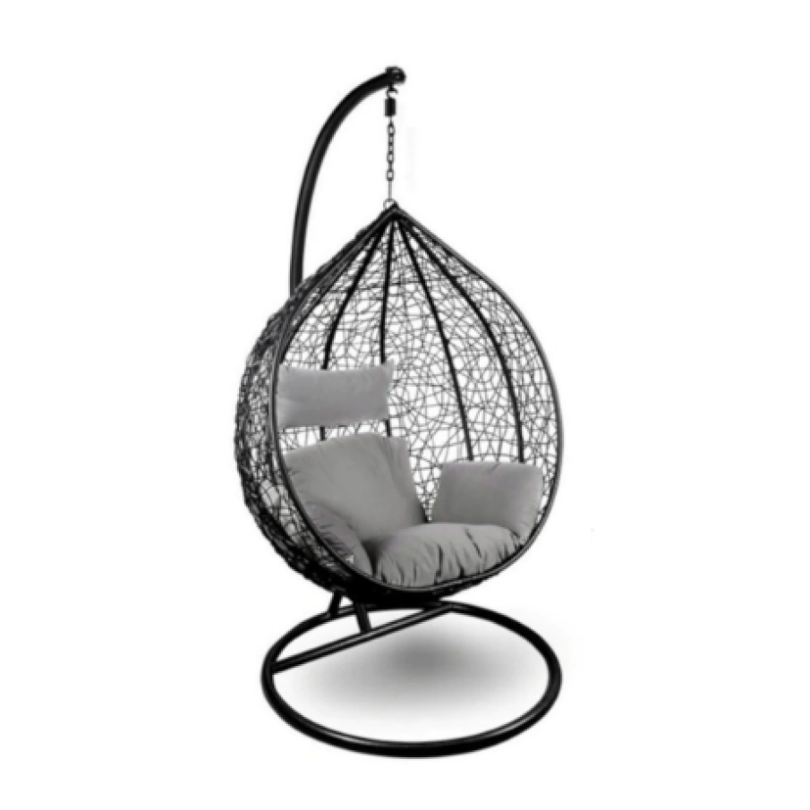 Scaun agățat California Black, Fotoliu suspendat de relaxare, Curte sau Living, confortabil și modern