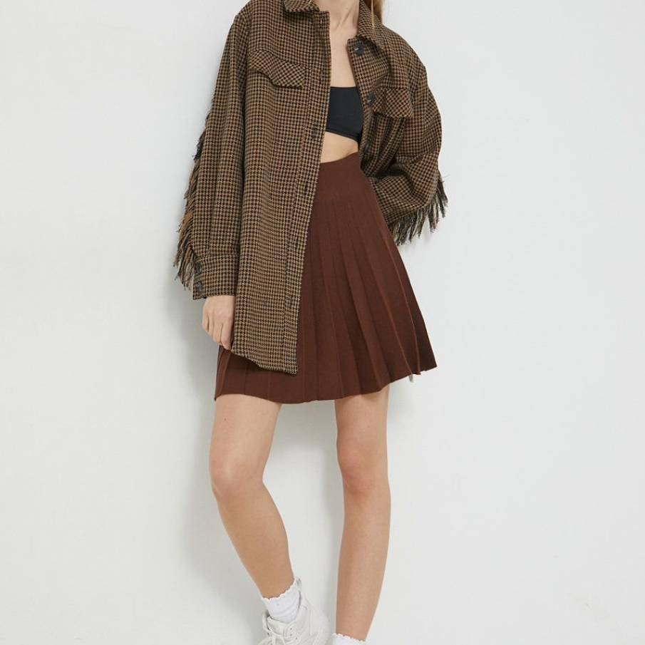 Cămașă din colecția Vila cu imprimeu tip carouri minuscule, decorată cu franjuri pentru un look în tendințe