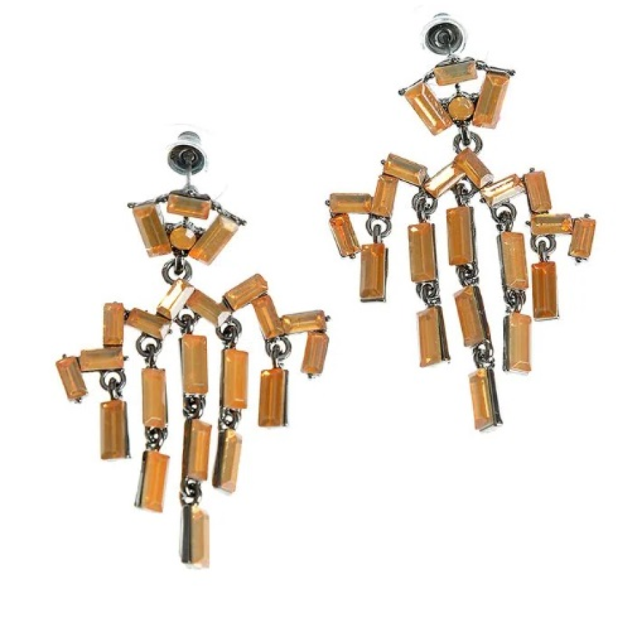 Cercei în formă de candelabru cu pietre în nuanță de oranj stins, din 50% Aliaj zinc, 50% Acrilic
