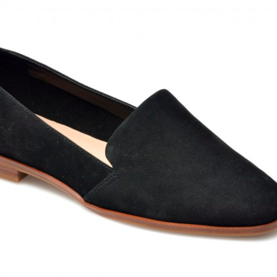 Pantofi talpă joasă negri, piele întoarsă