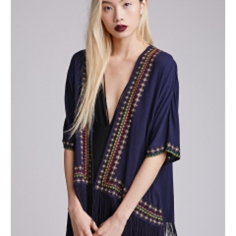 Fringed Geo-Trimmed Kimono